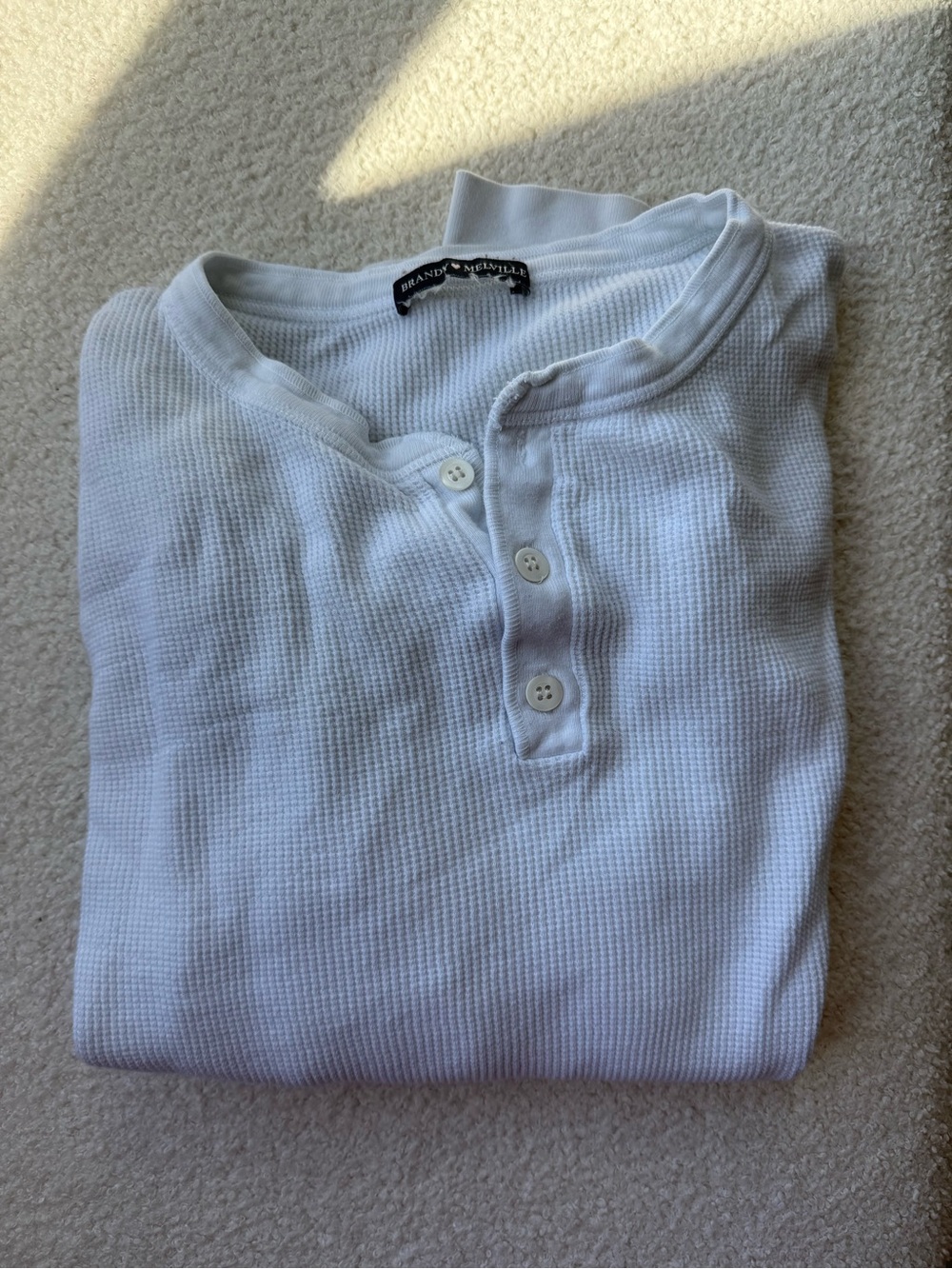Brandy Melville White Waffle Henley Top